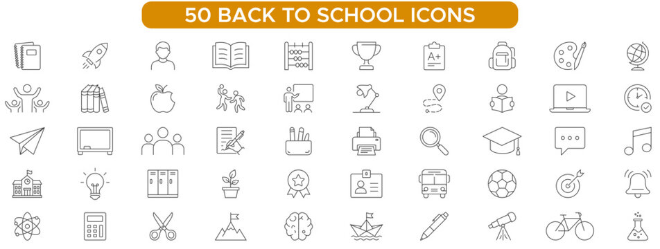Back to school icon set. School outline icons with editable stroke collection.  supplies, education, students, teachers, classroom essentials and learning and more.
