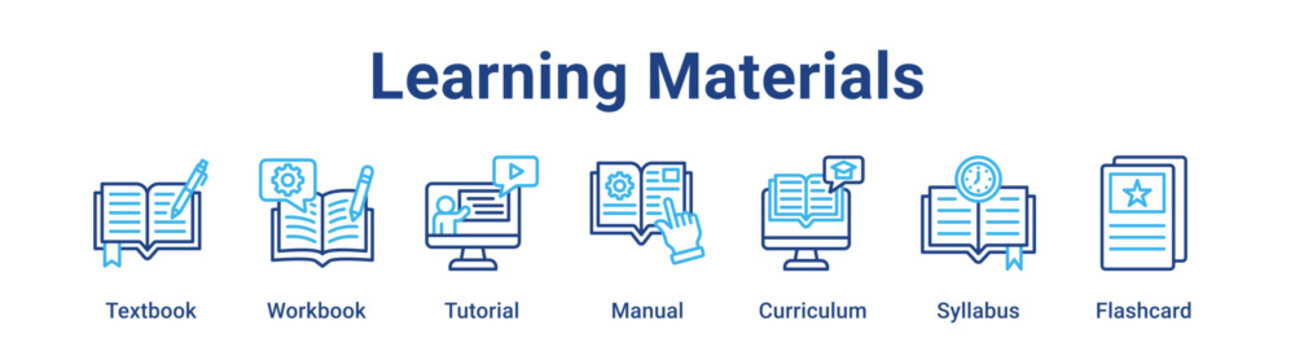 Learning Materials web banner icon vector illustration concept for education with icon of Textbook, Workbook, Tutorial, Manual, Curriculum.