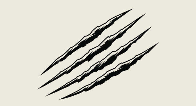 Dangerous animal claw scratches or predator slash marks isolated on a light background, symbolizing attack and wild power.