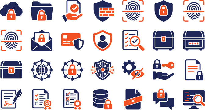 Data Privacy and Cyber Security Flat Icon Set &ndash; Modern Digital Protection Vector Collection