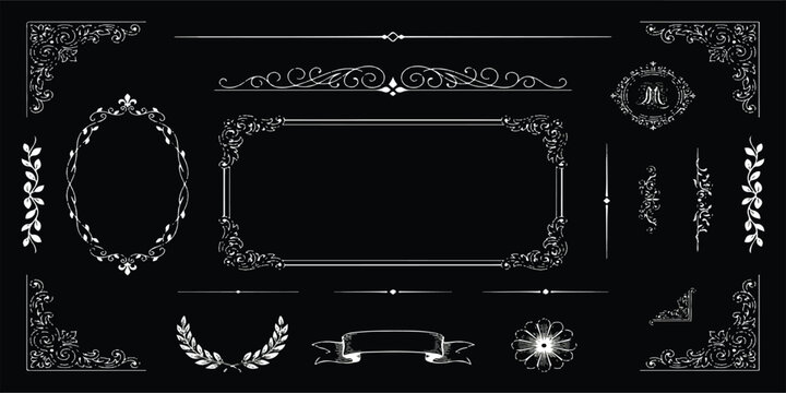Set of elegant vintage ornate frames borders and decorative elements for wedding invitation design