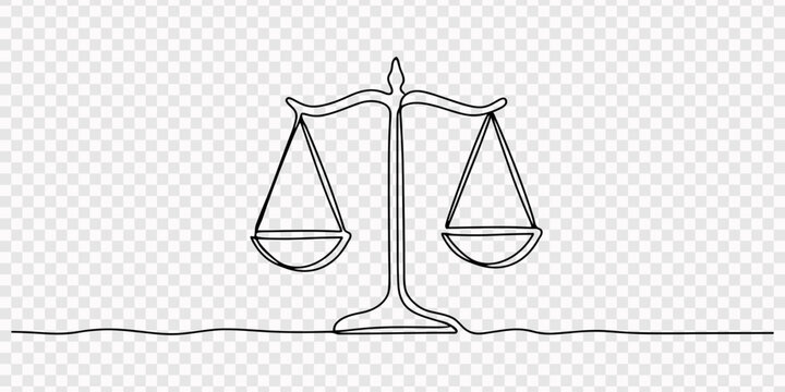 continuous one line drawing Vector illustration of a balance scale icon, judicial scale, Scales of justice continuous one line drawing. Vintage scale, equilibrium, libra. Vector illustration