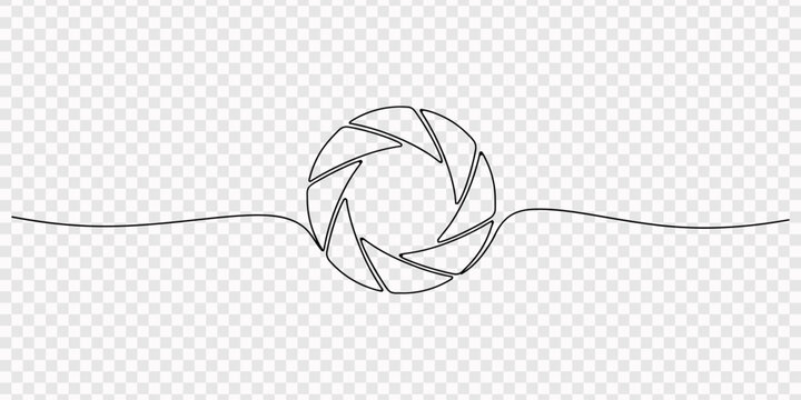Photography Single Line Icon, Camera lens continuous one line drawing, Camera Lens Diaphragm Line Art, Vibrant camera lens, monochrome camera lens, minimal style pro vector illustration. outline