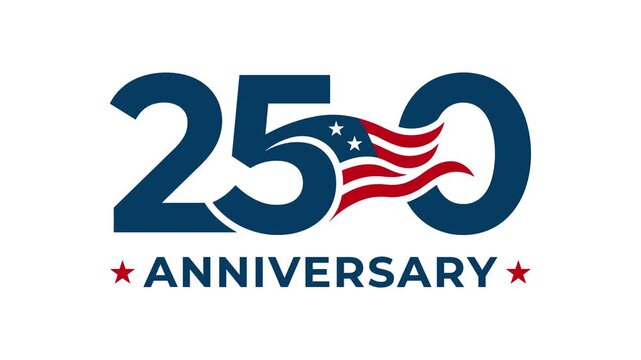 United states 250th anniversary logo animation with waving flag