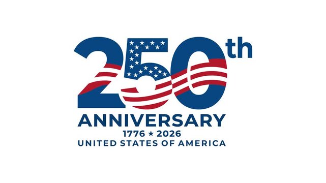 Patriotic animation of the united states 250th anniversary logo