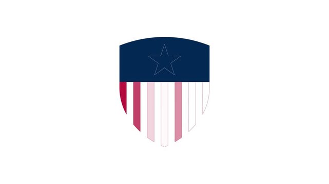 Patriotic shield icon with stars and stripes animation