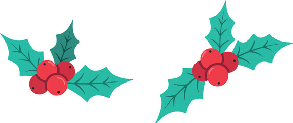Christmas holly berry vector illustration featuring red winter berries and green spiky leaves for seasonal holiday greeting cards and festive packaging designs © Armina