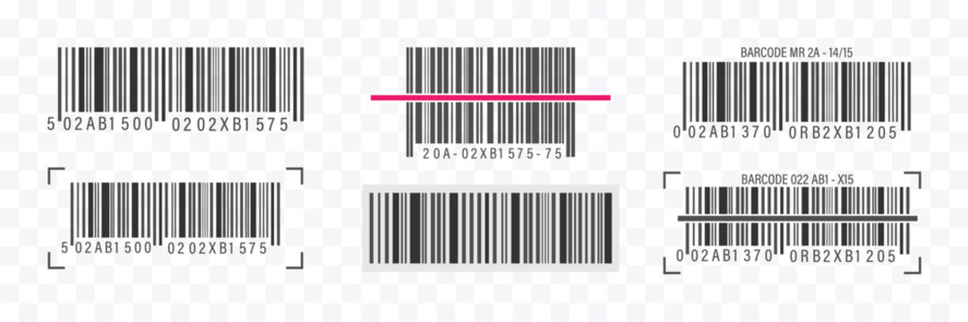 Barcode set of EAN-13,Universal product scan code. Realistic barcode icon. Scanner-ready designs with serial numbers, set of multiple barcode graphics for retail and product identification.