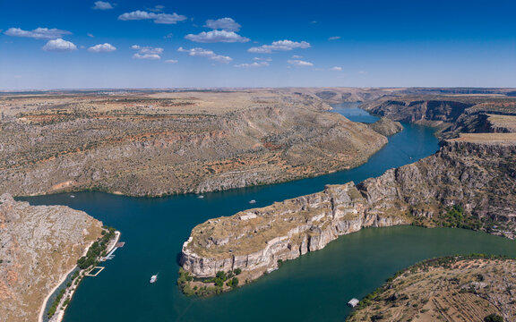 Aerial View of Rumkale Historic Fortress Surrounded by the Euphrates River in Gaziantep, Turkey