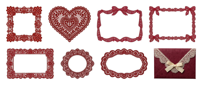PNG Elegant red lace frame collection on transparent background