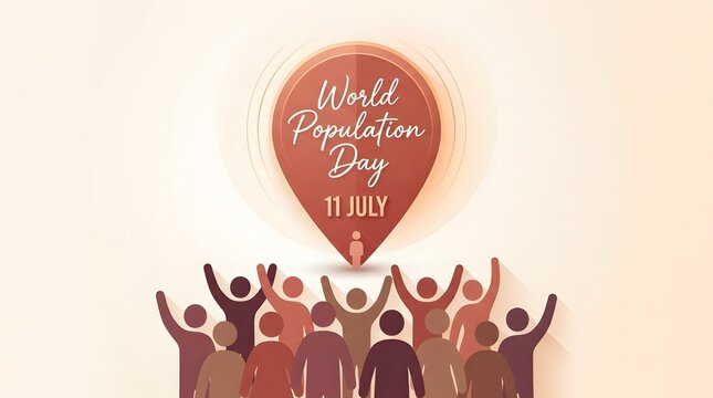 World Population Day Poster Design With Silhouette Figures And Map Marker