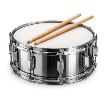 Shiny snare drum with sticks.