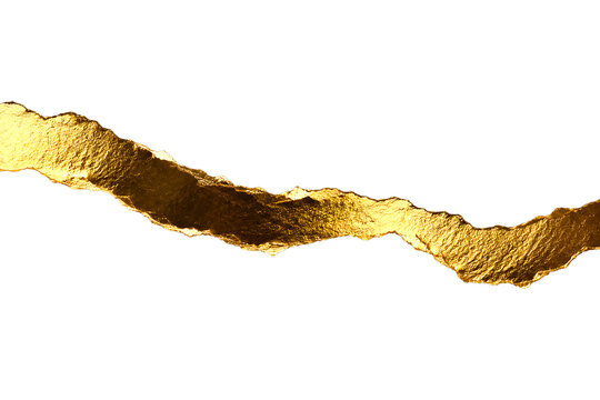 Golden ripped paper edge with rough texture and shiny effect isolated on transparent background transparent background