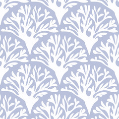Seamless Nautical Coral Fish Scale Pattern White Coral on Blue Gray Background Marine Coastal © Yevheniia