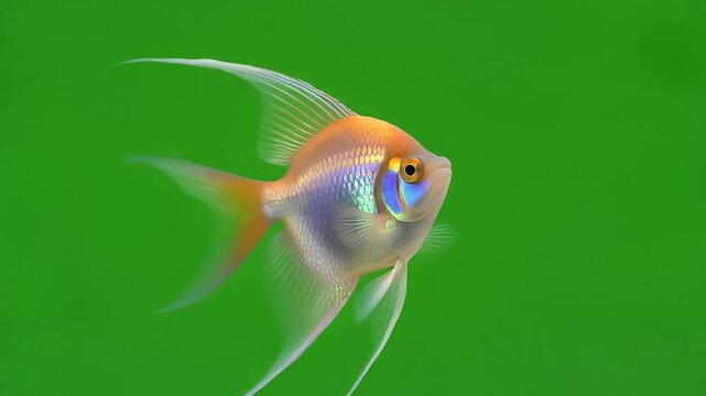 Fish greenscreen angelfish with long fins swimming