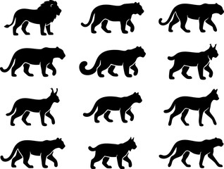 Big cat silhouette icons set isolated on white background vector illustration with cat like © BD 