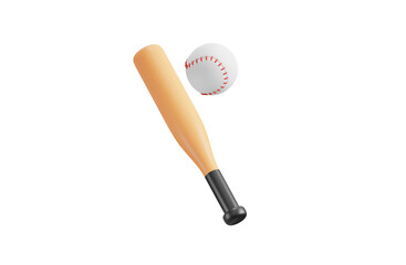 Plakat Baseball bat with ball 3d icon. Isolated 3D object.