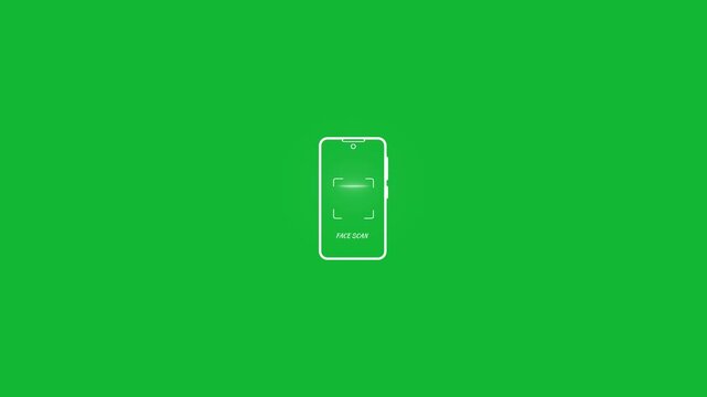 Smartphone rotating to portrait with AI face scan animation, biometric facial recognition, secure identity verification, and 4K alpha channel overlay.