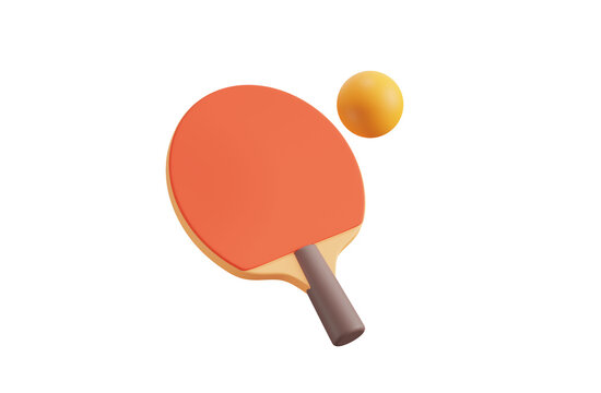 Ping pong paddle with ball 3d icon. Isolated 3D object