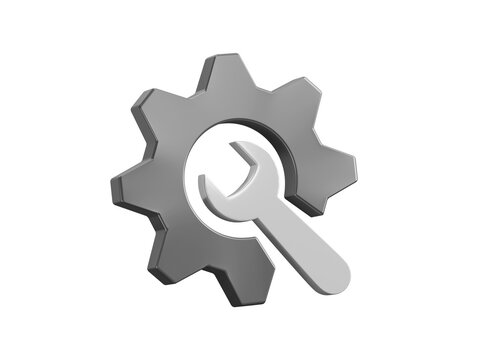 System settings and configuration 3d icon. Gear with wrench. Isolated 3D object