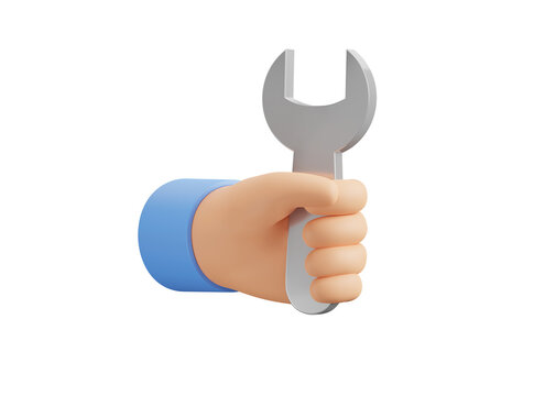 Repair and maintenance service 3d icon. Hand holding wrench. Isolated 3D object