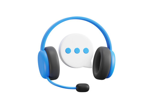 Customer support and online communication 3d icon. Headset with chat bubble. Isolated 3D object