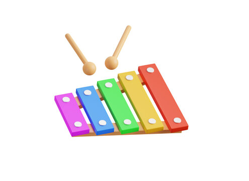 Xylophone with mallets 3d icon. Isolated 3D object.