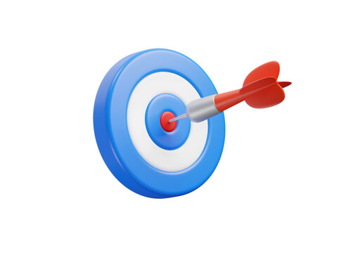 Business goals and target 3d icon. Blue target with arrow. Isolated 3D object