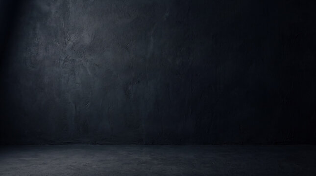 Dark studio background with wall and floor, realistic empty interior backdrop, moody lighting, clean space for product or portrait photography
