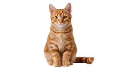 Isolated adorable young orange striped tabby kitten sitting, looking directly at camera © Lucas