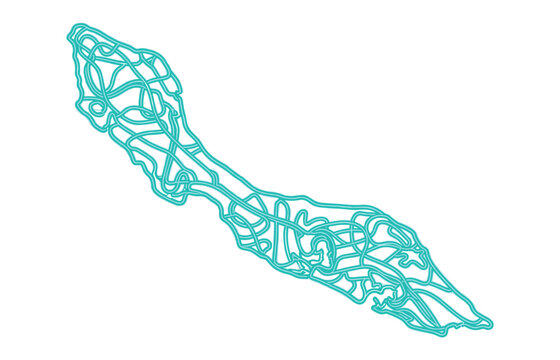 Curacao island abstract network line map vector illustration with cyan neon road pattern grid