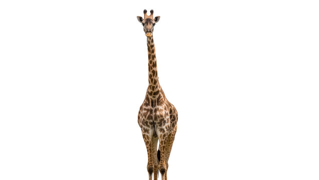 Isolated giraffe standing tall and looking at the camera, a majestic African wildlife
