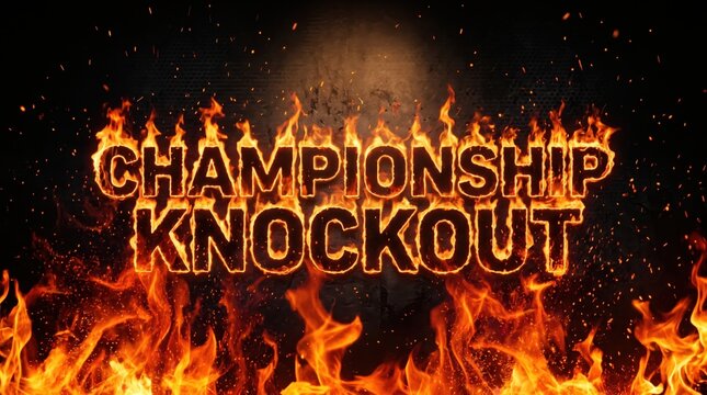 Championship knockout concept with fiery text on dark background for competitive sports