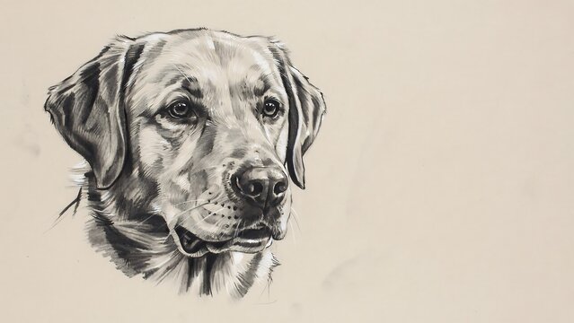 Sketch of a loyal labrador retriever looking attentive