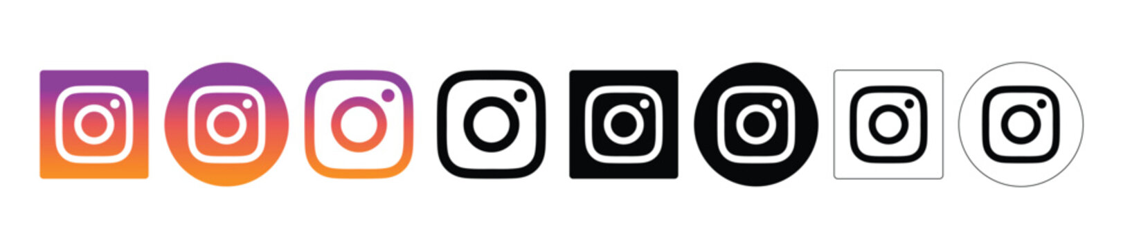 Collection of Instagram logo variations in different shapes and colors vector illustration