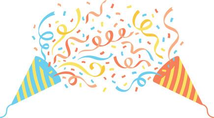 Party poppers exploding with colorful confetti and streamers for celebration confetti celebration streamer birthday explosion colorful decoration greeting background carnival © Kanon Islam