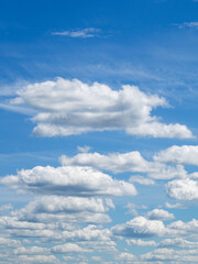 Obraz premium Majestic white cumulus clouds against deep blue sky creating scenic natural weather background panorama