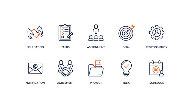 Task delegation and operational accountability icons &ndash; Perfect for supervisor training materials, workflow optimization, or management tools.