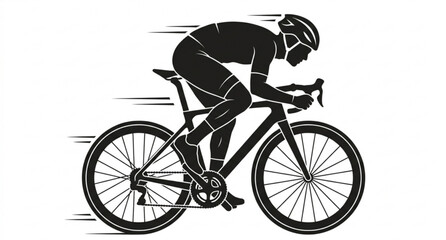 Fototapeta premium Road racing cyclist black silhouette flat vector icon