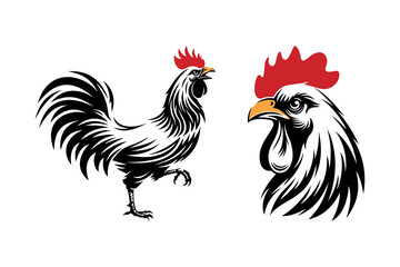 Rustic Rooster Mascot Logo Design. Bold Chicken Head Vector Emblem © Irdat