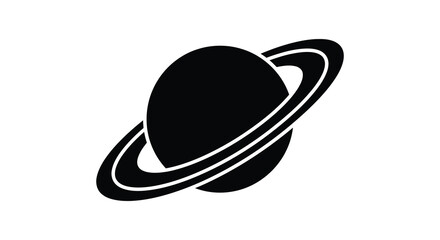 Planet With Rings Silhouette A Black And White Graphic © Roja