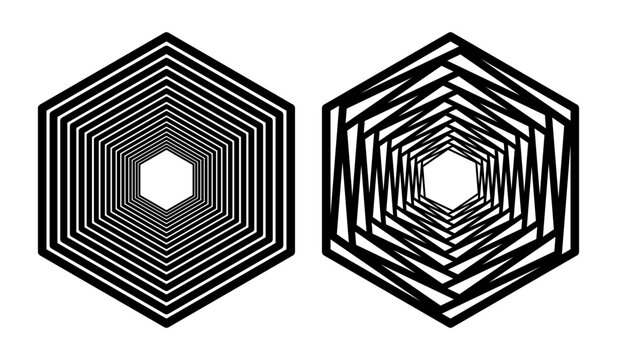 Geometric Hexagon Tunnel Optical Illusion Pattern Design Set