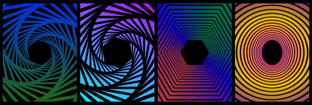 Vibrant Geometric Gradient Vortex Optical Illusion Pattern Background Set