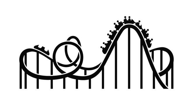 Roller coaster track and loops black and white silhouette