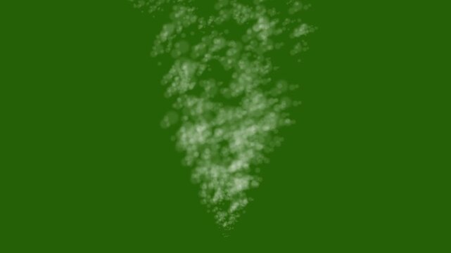 White smoke slowly moving on a green background, realistic drifting fog texture for cinematic overlay, smooth blending footage, mysterious dark environment design, soft flowing vapor cloud.