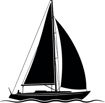 Sailboat silhouette cruising on water in minimalist black vector illustration