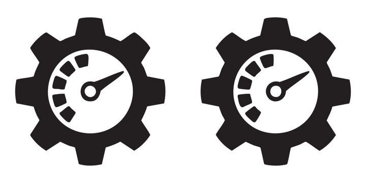 Two identical industrial gear icons with speedometers inside for mechanics and automotive concepts.