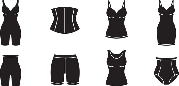 Collection of women shapewear compression garments and body shaper silhouettes isolated on white background vector illustration