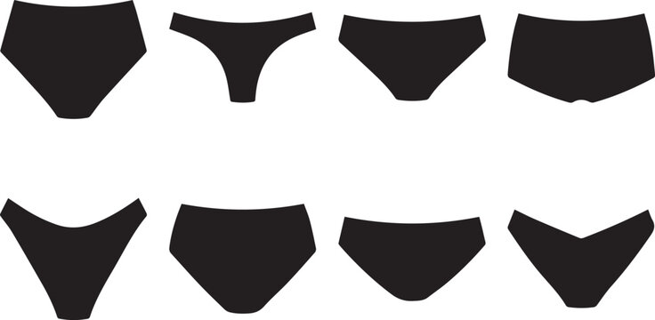 Collection of women panties underpants and brief lingerie silhouettes isolated on white background vector illustration
