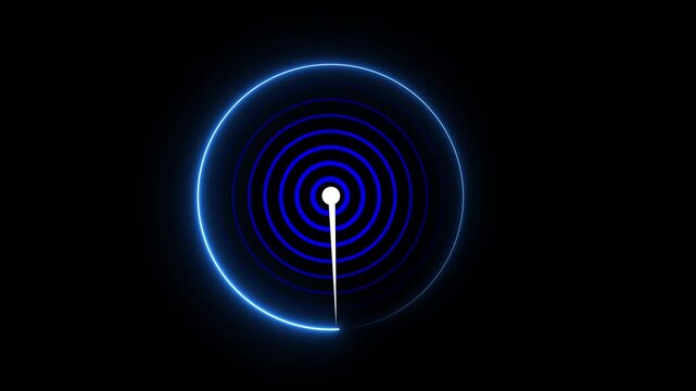 Abstract Radar Screen Technology Animation Futuristic HUD Radar Circle User Interface Target Searching Icon Concept, Simple Radar Scanning  ,Abstract glowing neon radar screen on radio . 4k video.